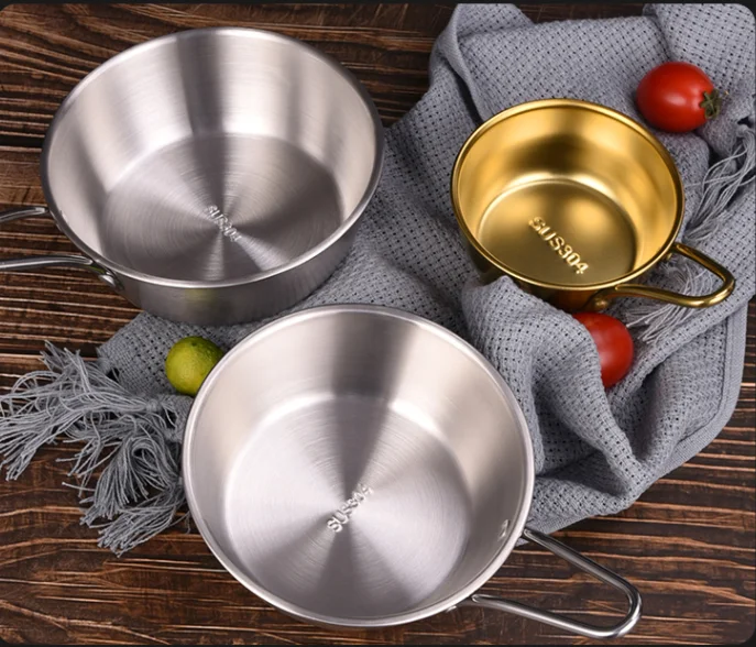Korean golden rice wine bowl 304 stainless steel bowl with handle Korean food restaurant seasoning bowl