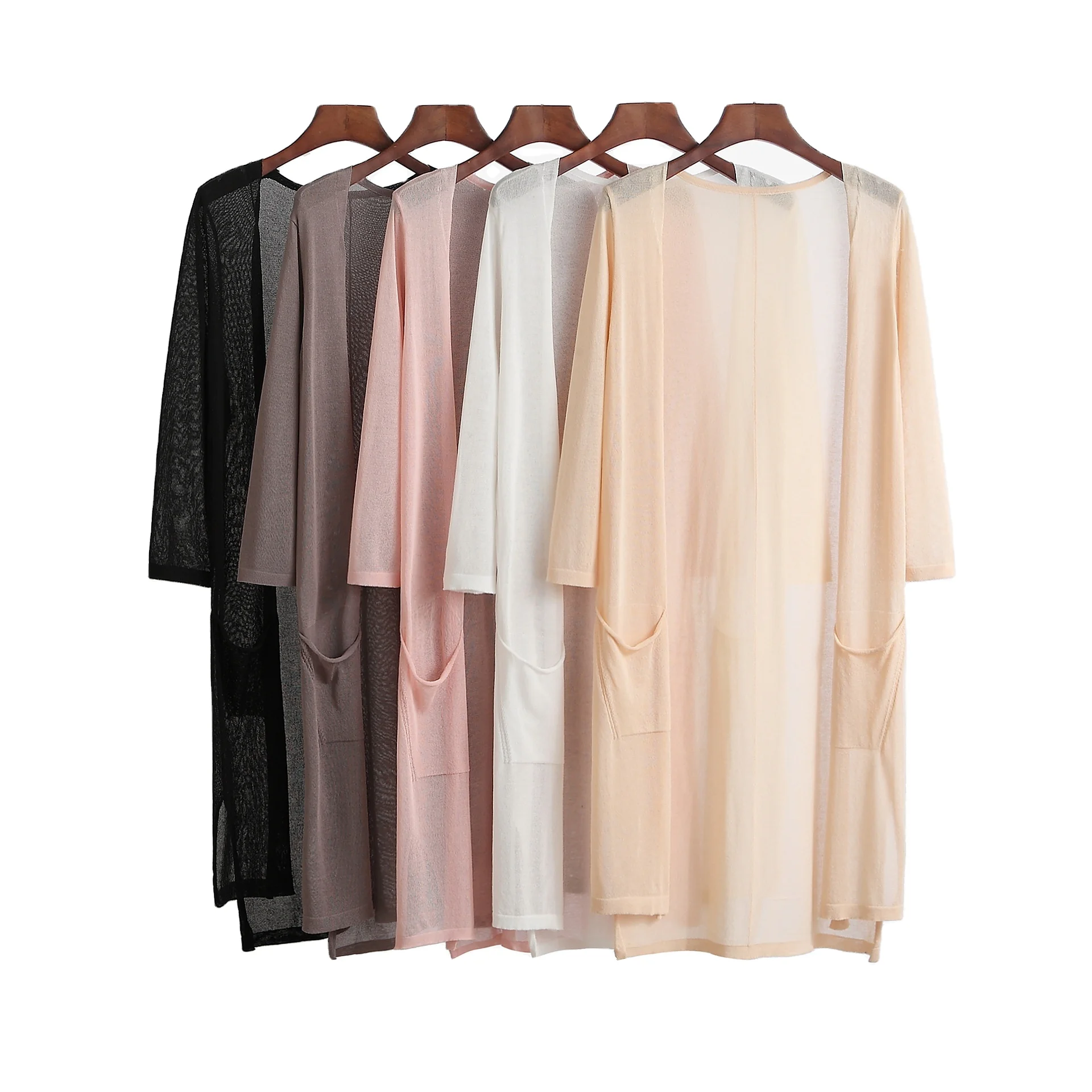 
2020 High Quality Vintage Mature Women Lace Long Open Cardigan With Pockets 