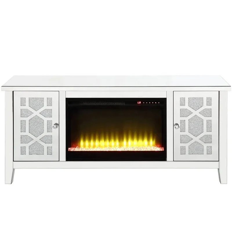 Rectangle crushed sparkly crystal mirrored TV unit stand cabinet with electric fire for sale