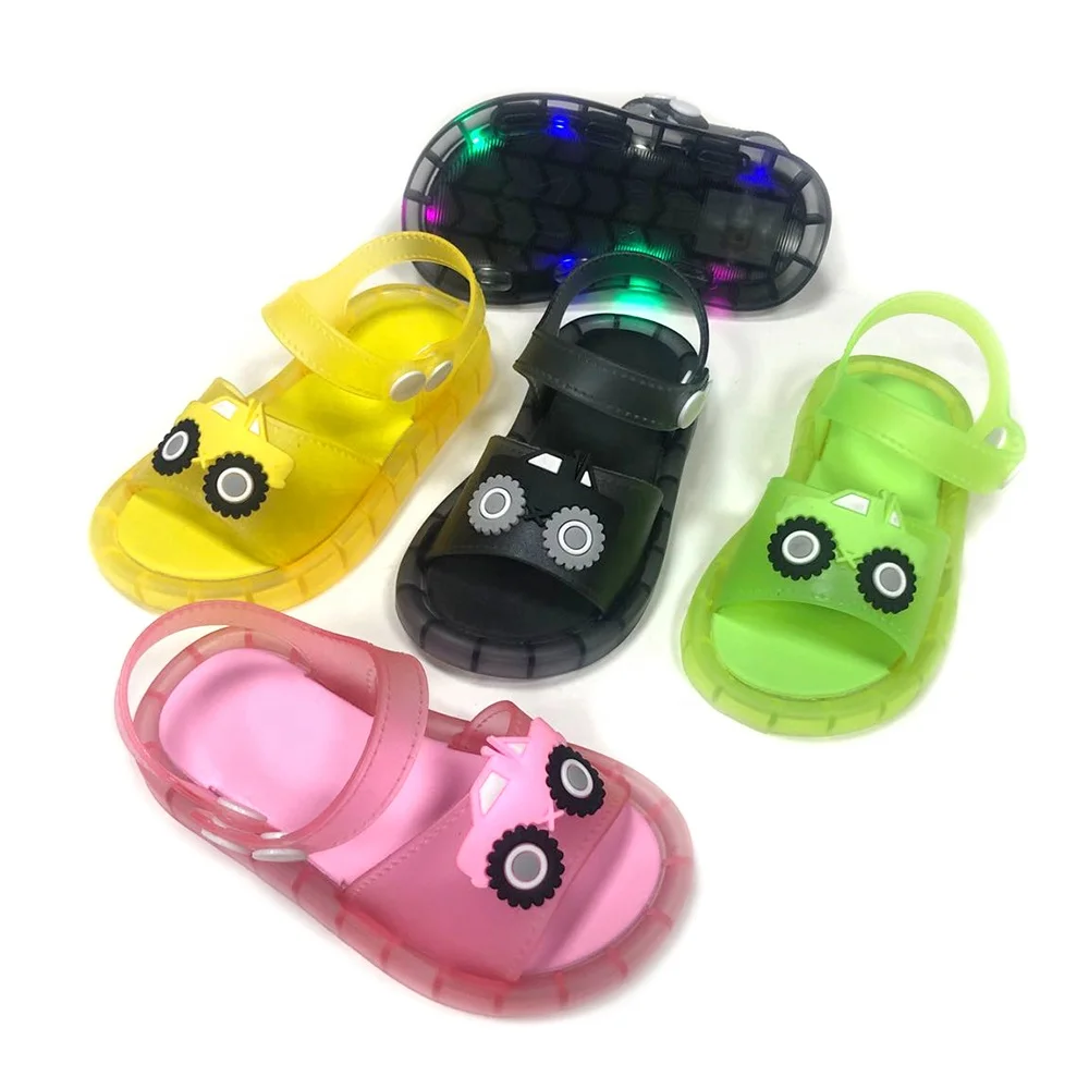 Baby Fashion PVC Flat Kids Glowing Shoes Boys and Girls Ankle-wrap Button LED Lights Children Sandals