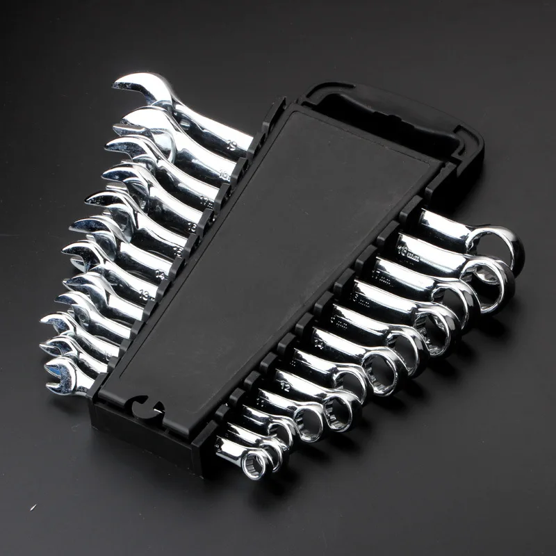 Combination spanner set 12  pcs  in tool holder Chrome Vanadium Steel  and Long Pattern Design