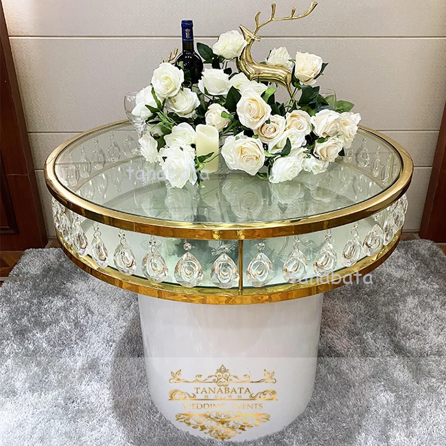 Stainless steel round crystal chandelier wedding cake stand