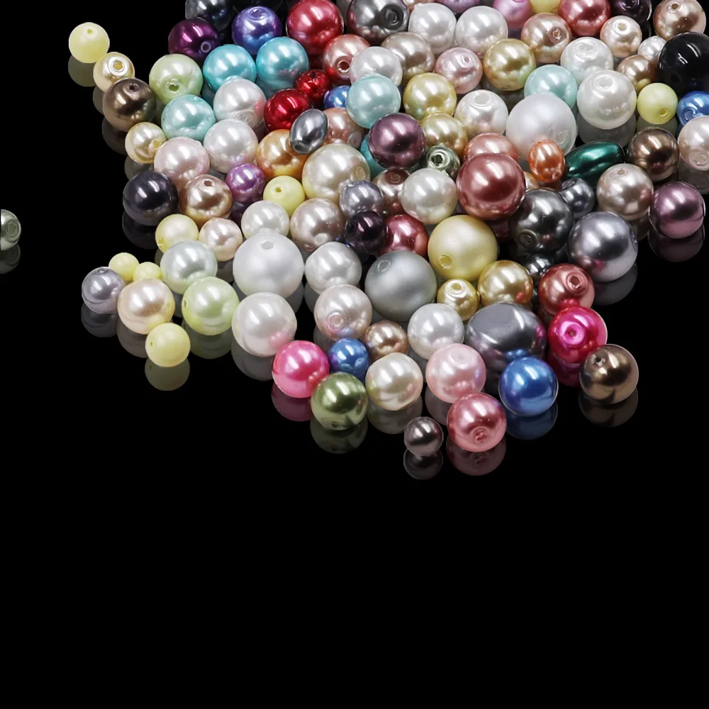 Loose Glass Imitation Pearl 3-10mm White And red Color Glass Decoration Blue color Pearl For DIY Garment beads