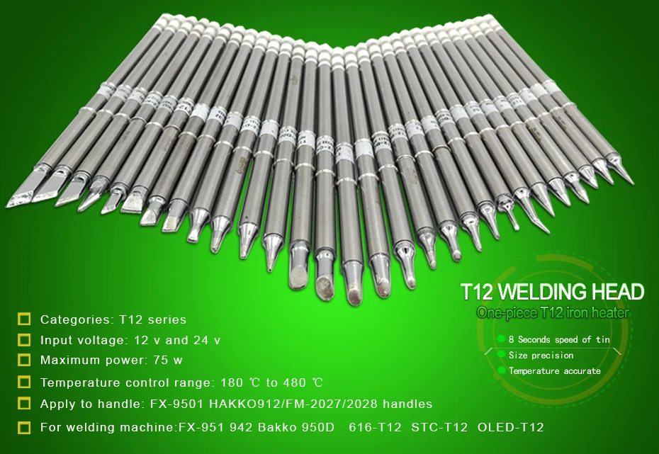 Quicko Original 10Pcs/SET T12-10 B2 D24 C4 ILS JL02 KU K BC2 BL BC1 Iron Tips Series Soldering Rework Station T12-942