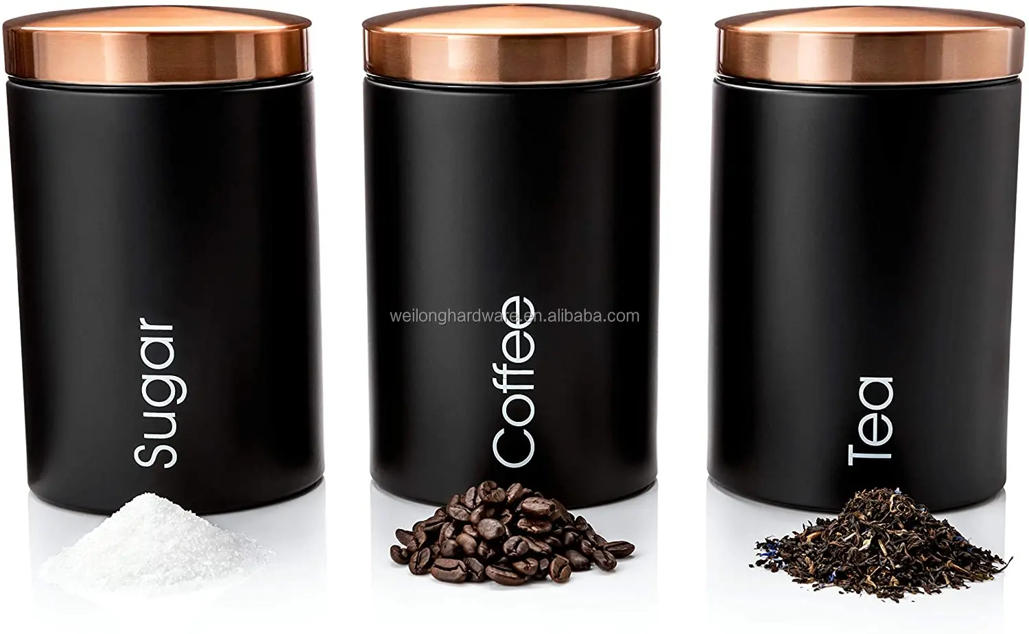 Set of 3 Large Metal Kitchen Storage Canisters Stainless Steel Lid Jars for Storage of Tea Coffee and Sugar