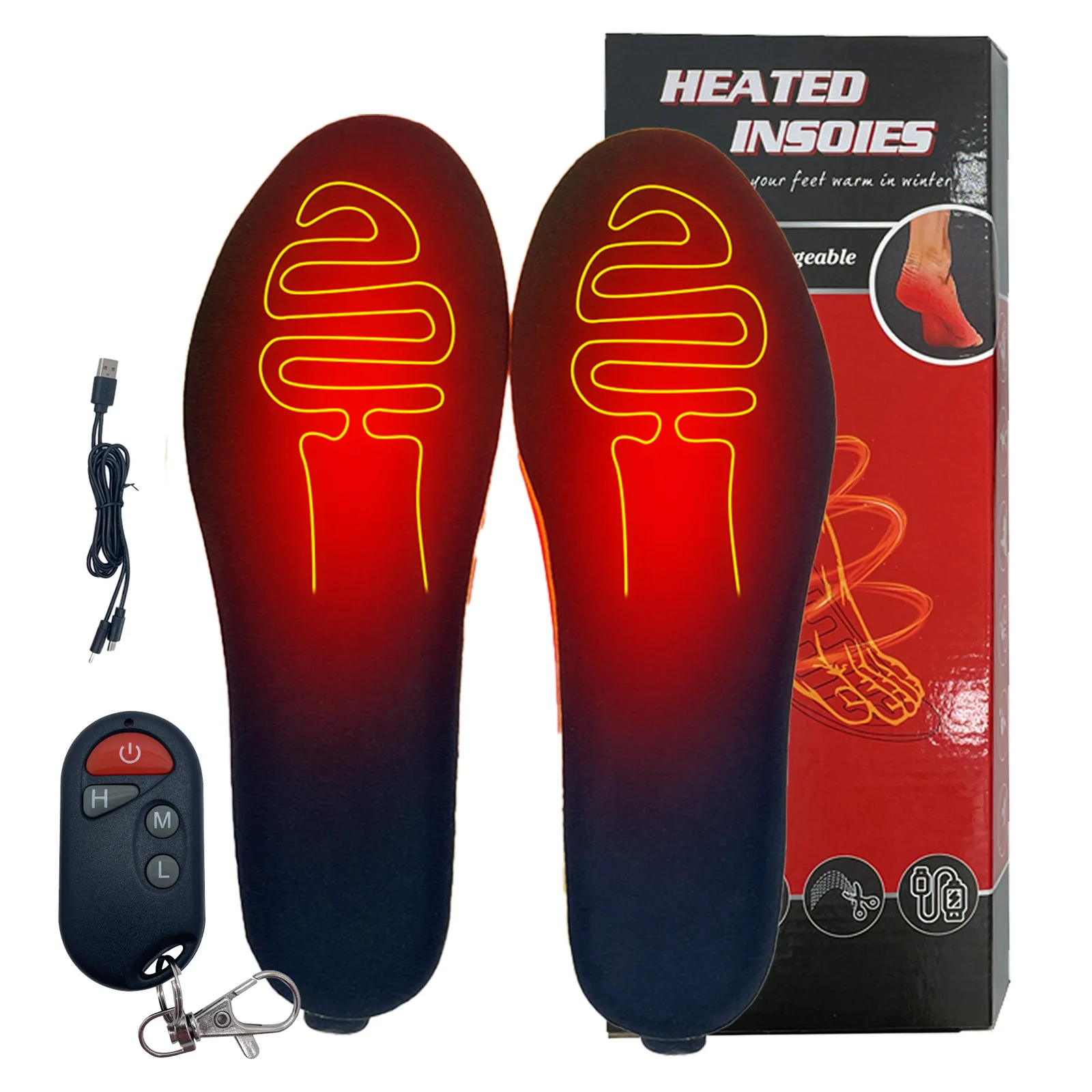2000mAh Rechargeable USB Wireless Heating Foot Pad Three Modes Remote Control Winter Warming Electric Heated Insoles