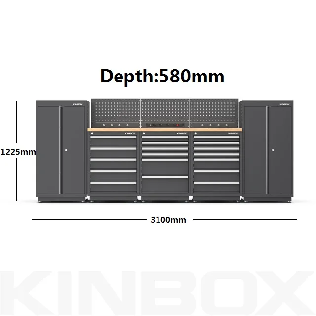 2020 Kinbox Pro Series Black 16 Piece Tool Cabinet Set for Car Repair Engineers/Garage Organization