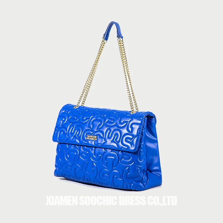 Customized soochic dress monogram Quilted Pattern stitching Leather Ruched Square Chain Flap Bag Shoulder Bag with Metal feets f