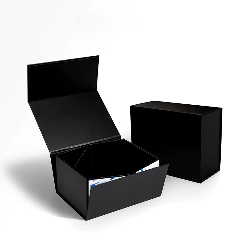 Custom Logo Black Cardboard Gift Box Foldable Rectangle Hard Paper with Magnetic Closure 2mm Thickness Face Cream Shoe Packaging