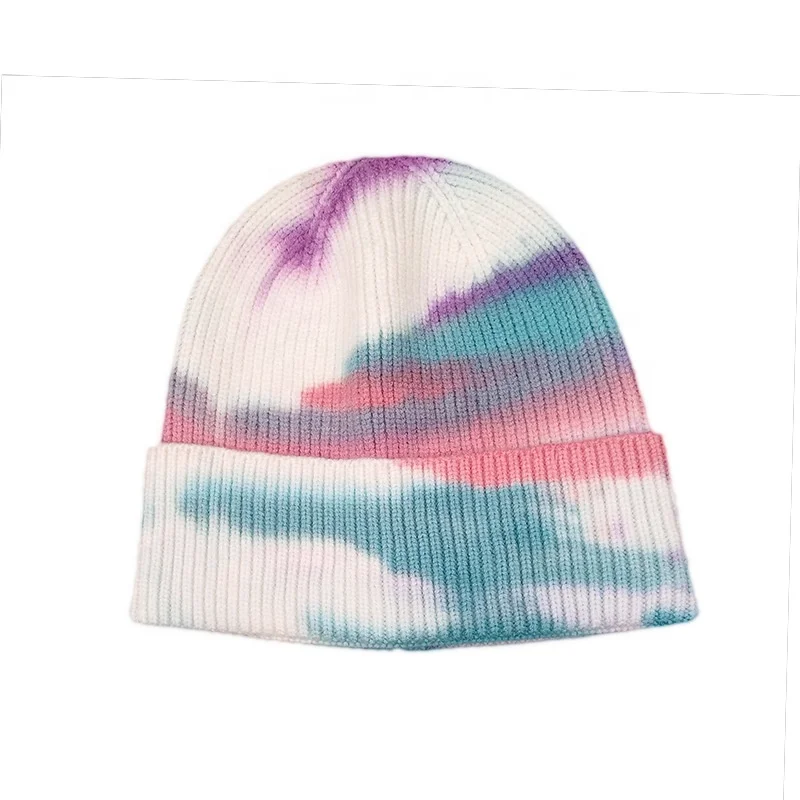 men women knit hat tie dye winter hats elegant with pom pom for adult beanie hats