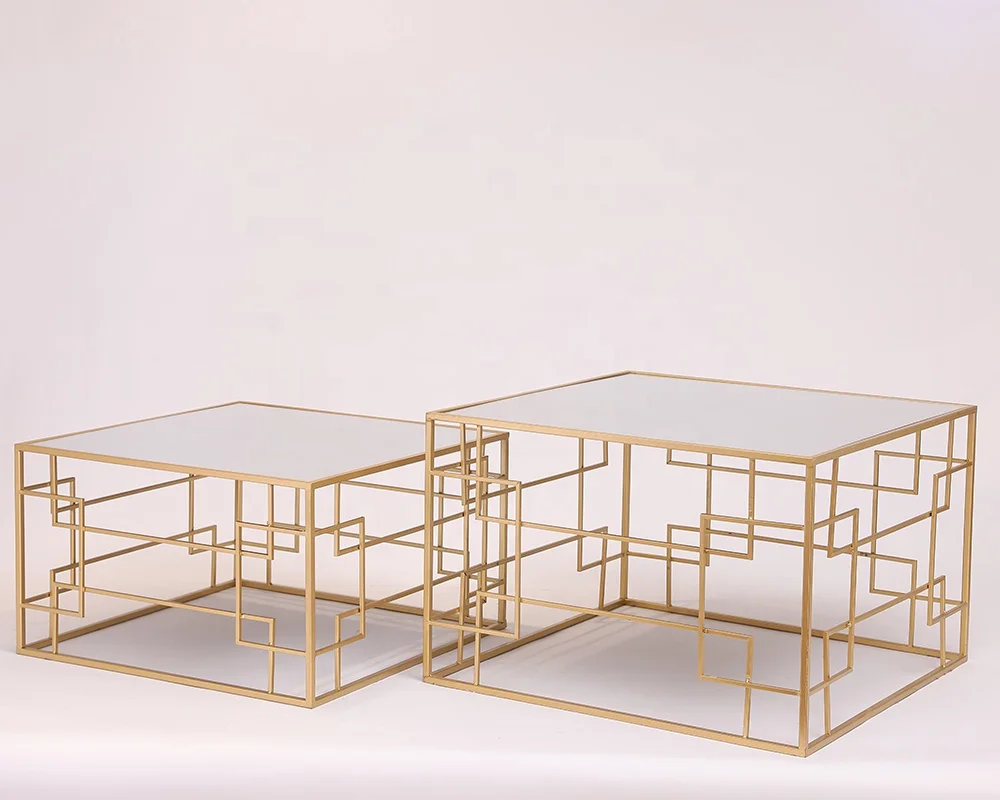 High and low tea table metal design top mirror set table