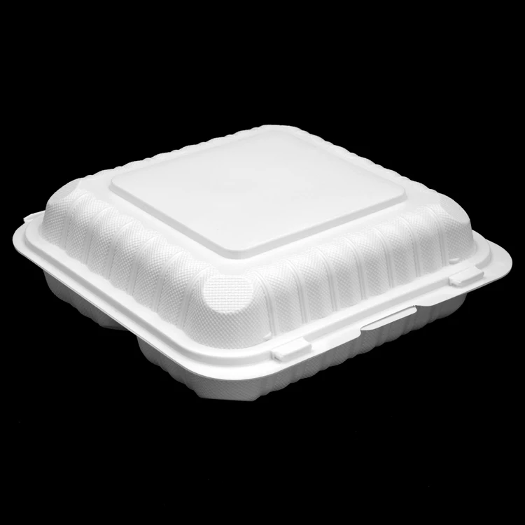 High quality microwave to go restaurant lunch box 8 x8 hinged three compartment styrofoam containers