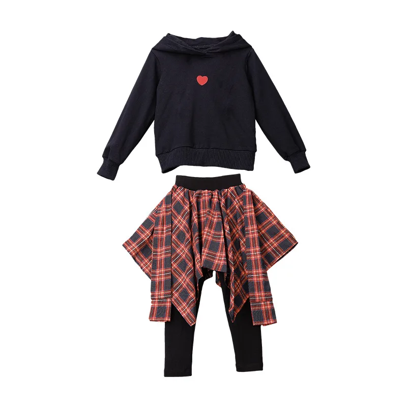 hot sale korean spring autumn stripped heart-shaped girl boutique clothing set 2 pieaces shirt and skirt pants