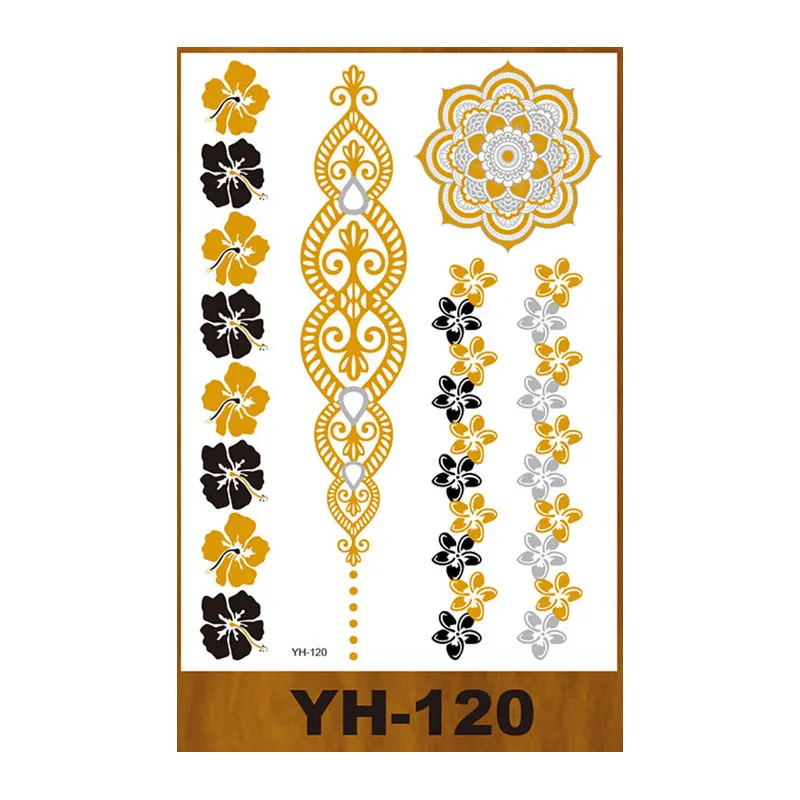 Waterproof Flash Metallic Tattoo Sticker Gold and Silver Fashion Design for Women Temporary Henna Printed on Paper Material