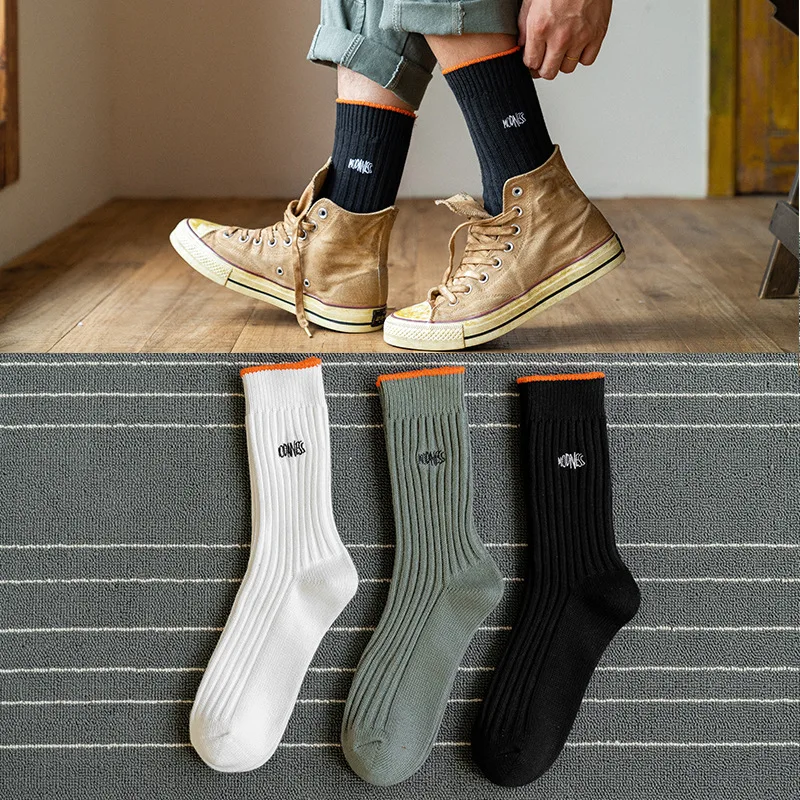 100 cotton unisex crew double knitted logo socks custom embroidered socks
