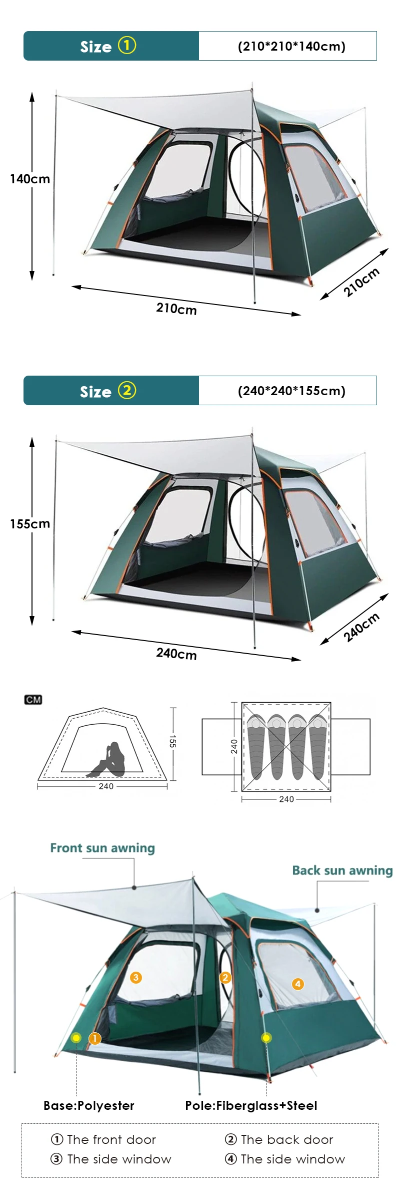 Outdoor Waterproof 1-2 person Hiking Portable Beach Folding Automatic Popup Instant Camping Tent