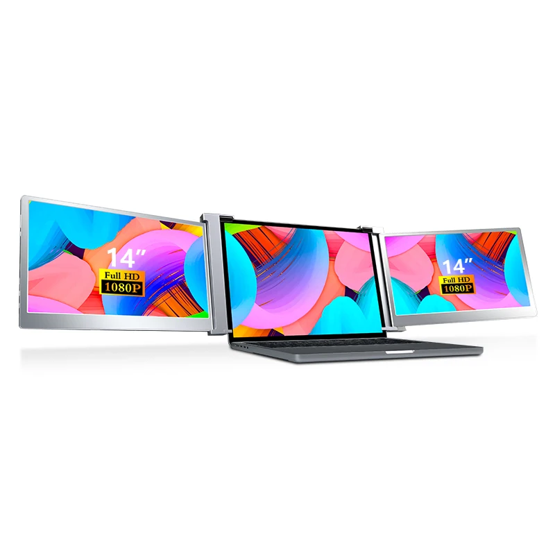 FOPO new size 14 inch triple portable monitor for laptop extender dual display 1080P FHD IPS screen