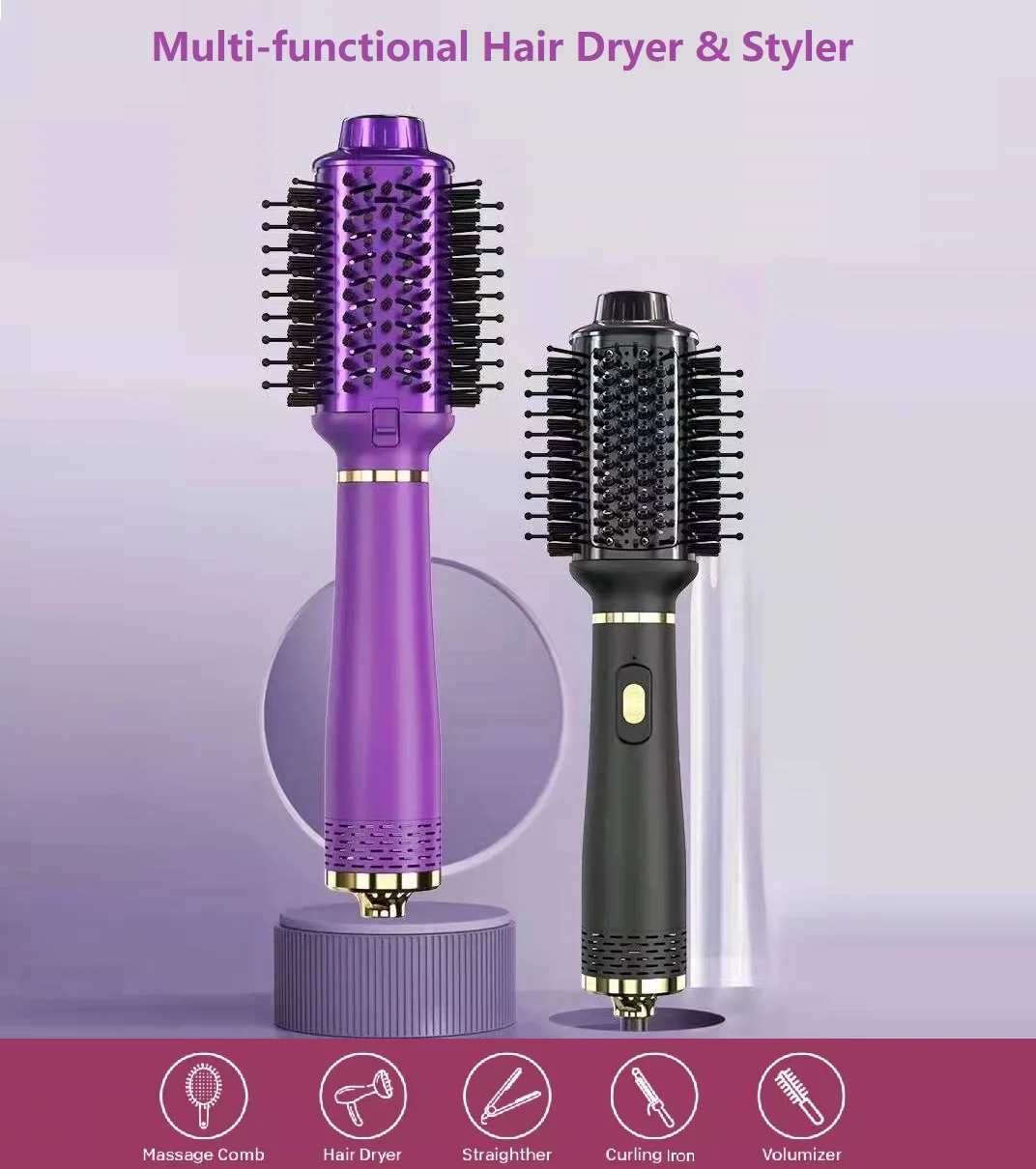 Custom LOGO High Speed Hair Dryer brush 1000 Power Blow Dryer 3 in 1 Automatic Hair Curler Hair Styler Hot Air Combs