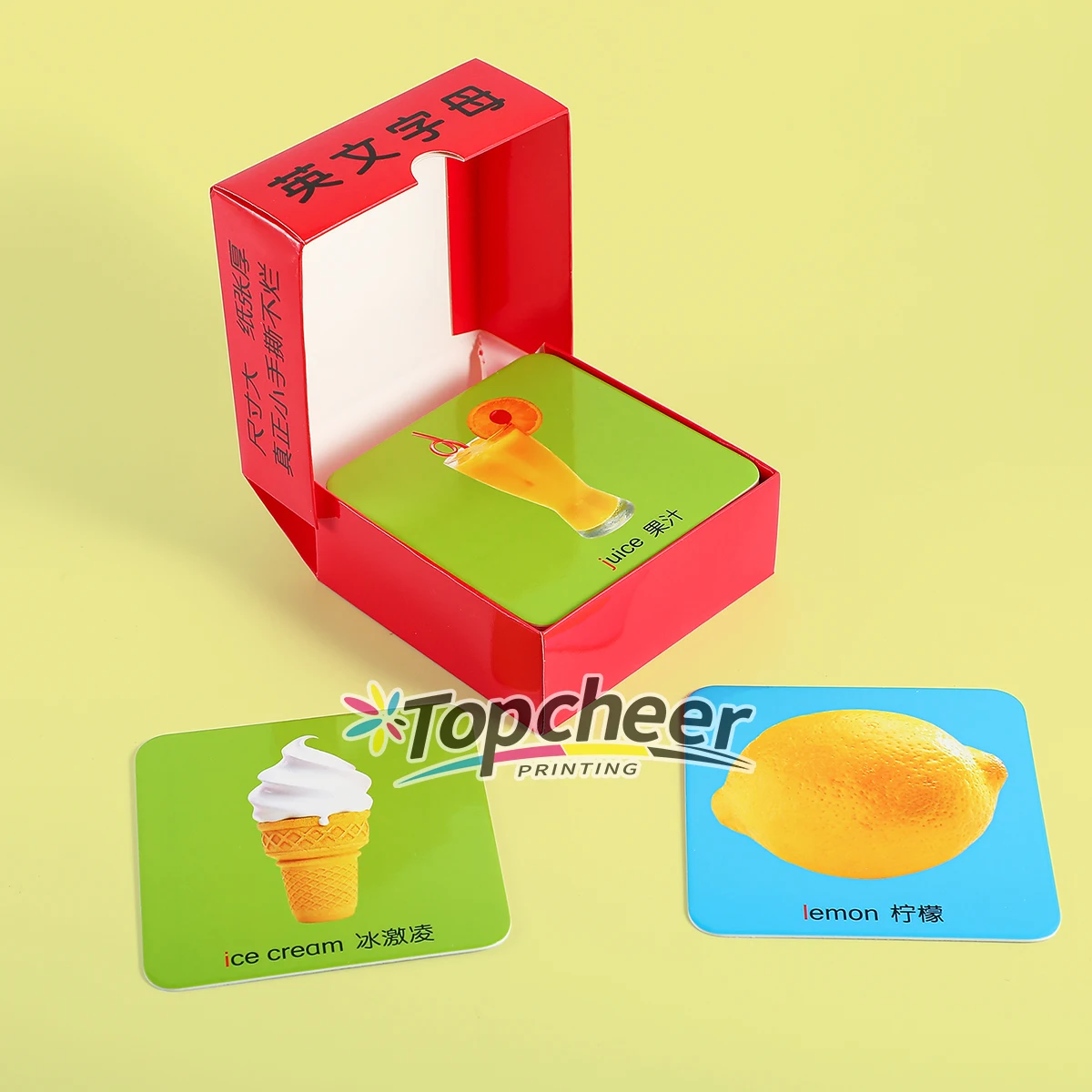 Custom Logo Flash Cards for Early Childhood Education Animal Pattern Shape Color Number English Letters Printed in Arabic