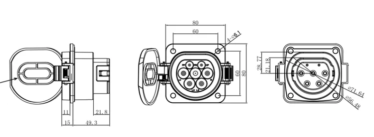 Iec 16196 Type 2 Male Socket 16A 32A Fast Charge EV Charging Inlet