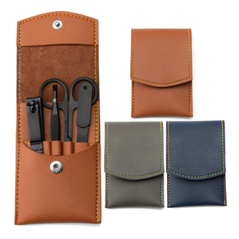 China Factory Supply Private Label Manicure Tools 4pcs Blue Manicure Set Kit For Nail Care With Portable Leather Case