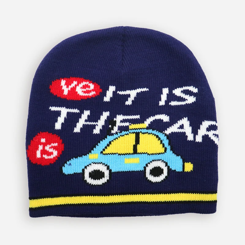 Sewingman B0658C Cartoon Car Jacquard Knit Hats Winter Baby Beanie for Kids