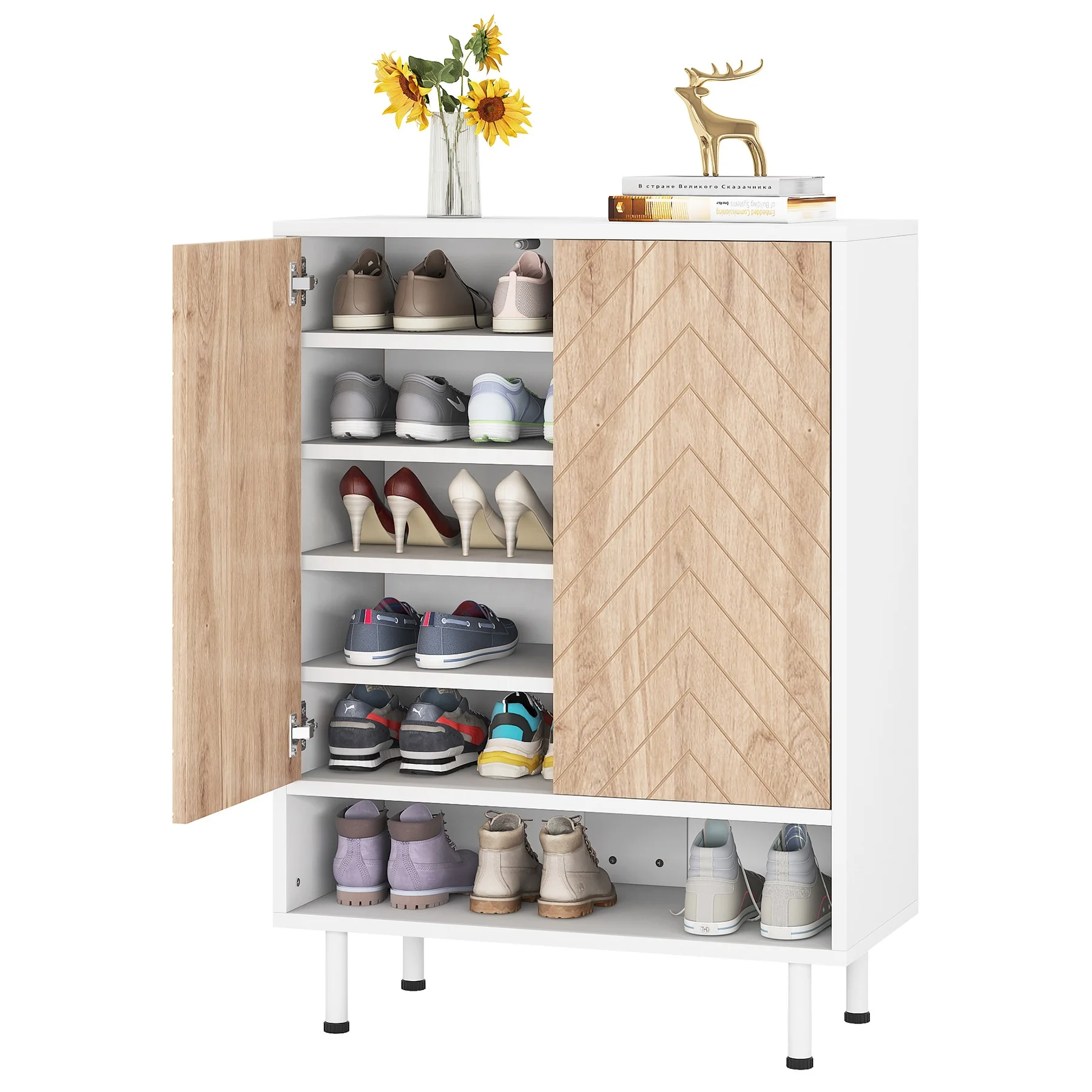 Wood Grain Luxury Modern Shoe Cabinet Living Room Shoe Rack 6-Tier Storage Closet With Door for Entryway