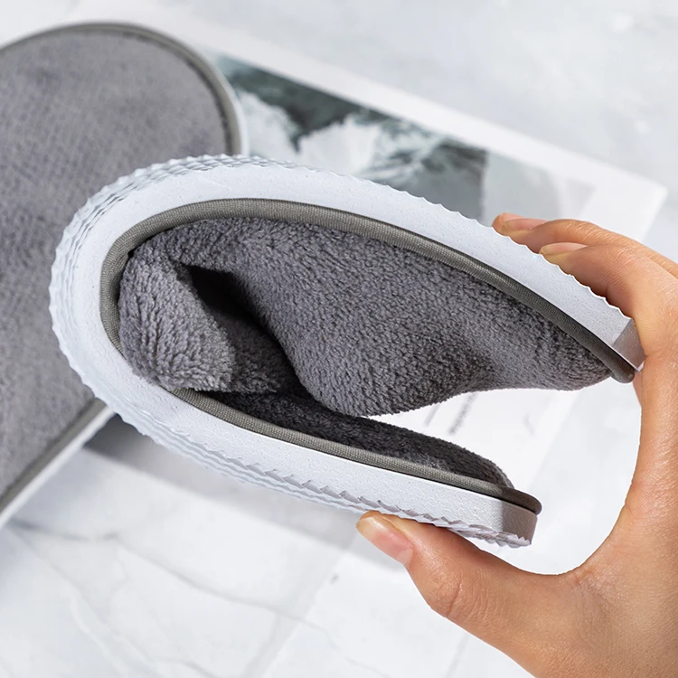Custom Logo Luxury 5 Star Hotel Grey Open Toe Recycling Coral Fleece Hotel Slippers For Guest