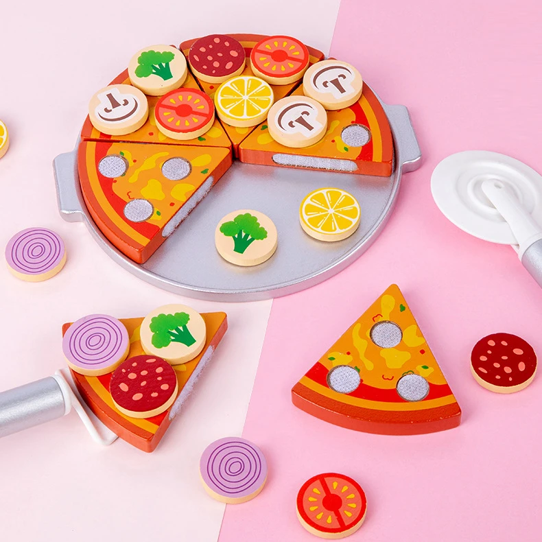 New simulation wooden pizza oven kitchen set toys children early education cook and diy make pizza game baby role playing toys