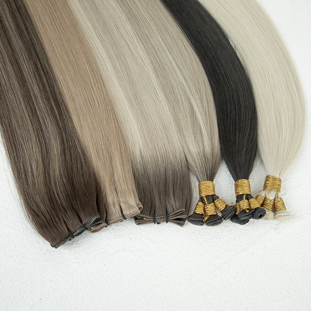New Hand-Tied Human Russian Remy Hair Flat Invisible Weft Genius Weft Hair Extensions For Salon