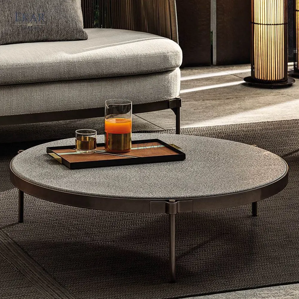 Modern Elegant Litchi Surface Indian Gray Granite Coffee Table Living Room Home School Wooden Stone Decorative Home Furniture