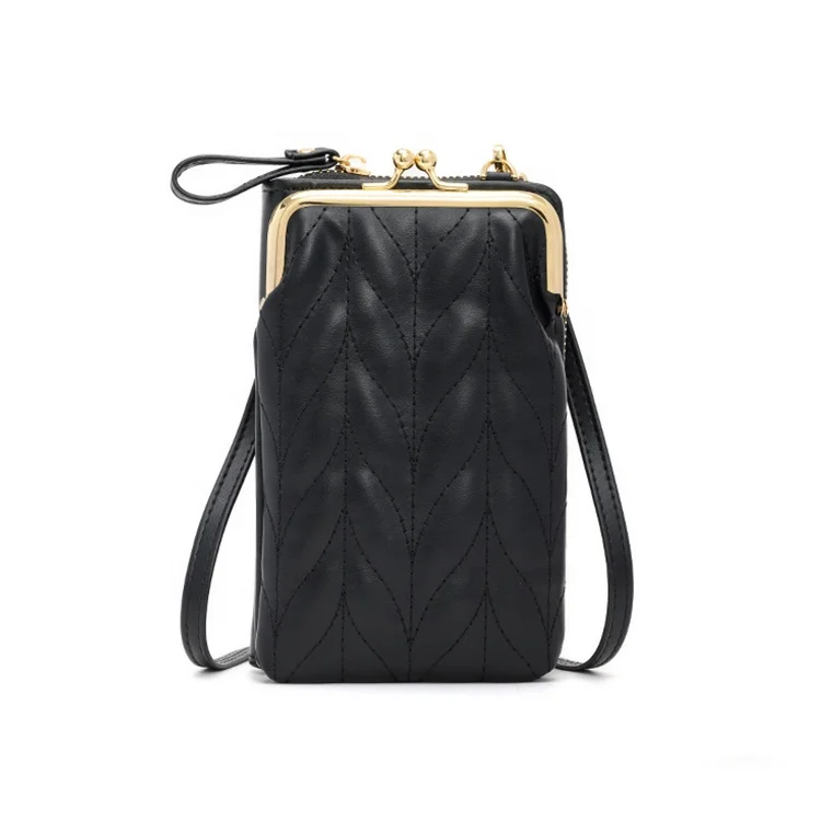 Black PU Leather Casual Cellphone Wallet Phone Pouch Crossbody Phone Bag Waterproof TOP Long with Shoulder Strap for Women Girl