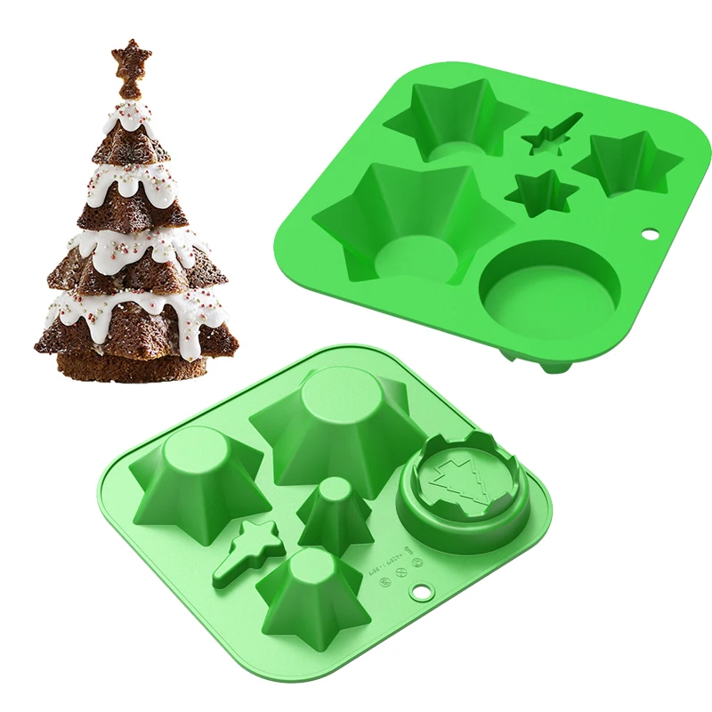 3d DIY  Molde de chocolate para pastel de silicona con forma de arbol de Navidad For Splicing Stack Tray