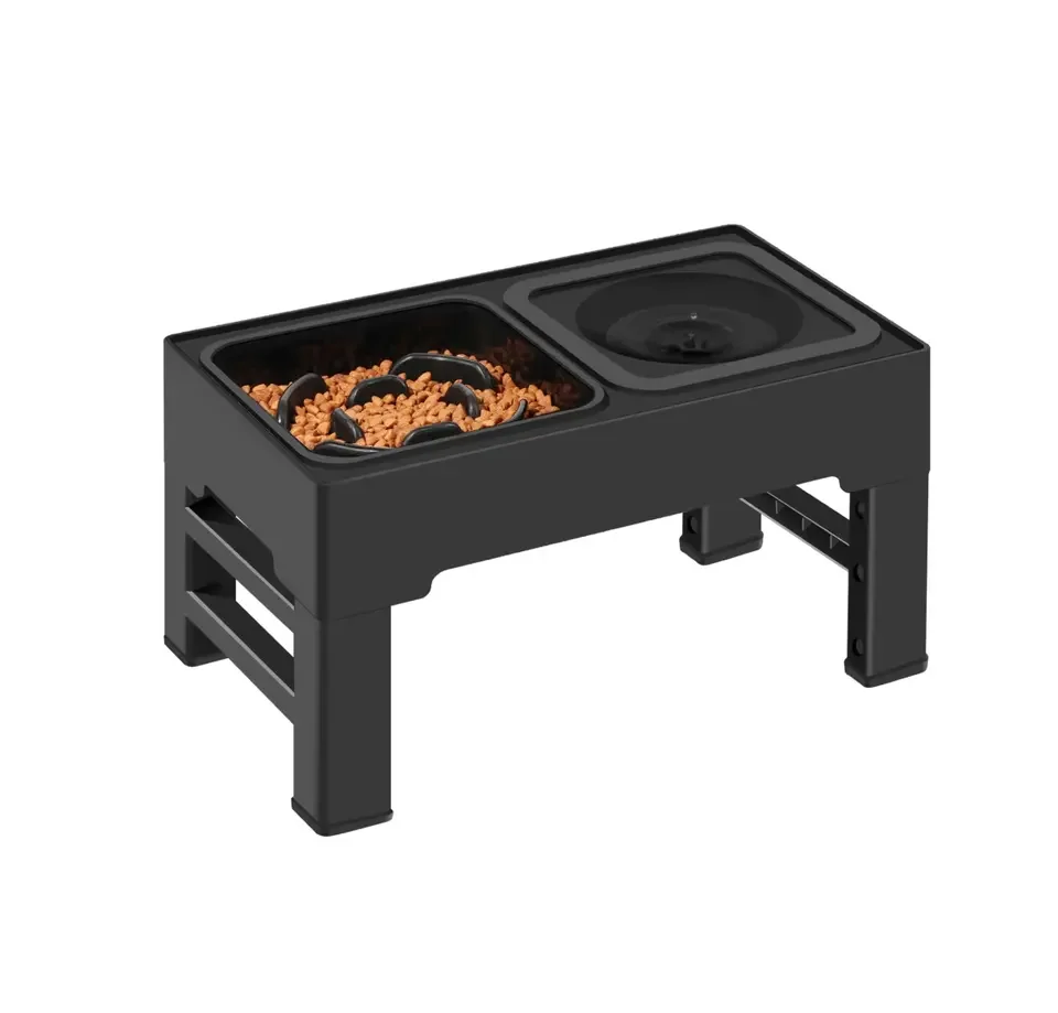 2-In-1 Elevated Dog Bowls No Spill Suspension Water Dispenser Plus Slow Food Bowl 4 Height Adjustable Pet Slow Elevated Feeder