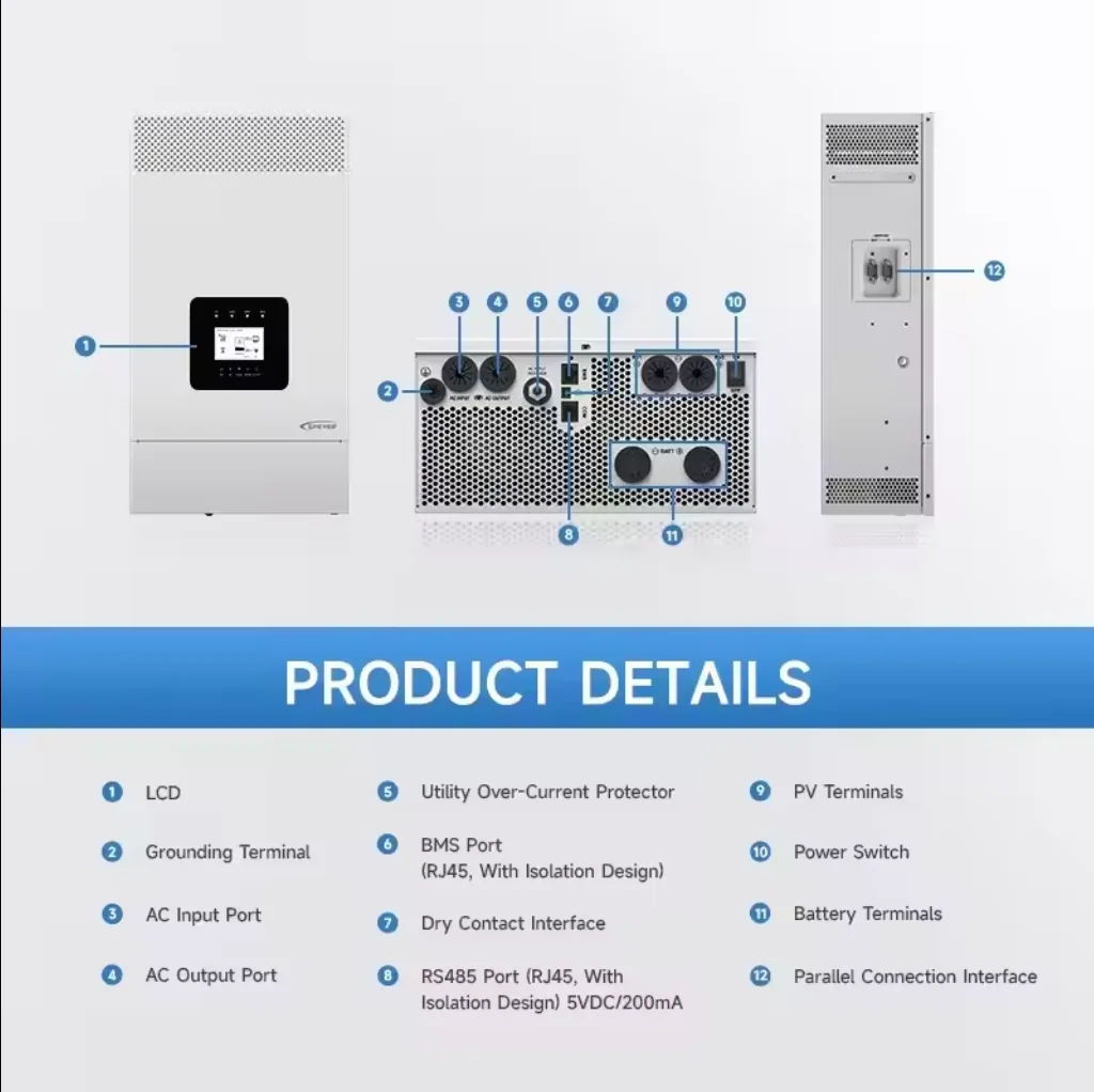 HP 20SA Series EPEVER 3.5KW 5.5KW 48V 220V 230V Single Phase Pure Sine Wave Hybrid Solar Power Inverter