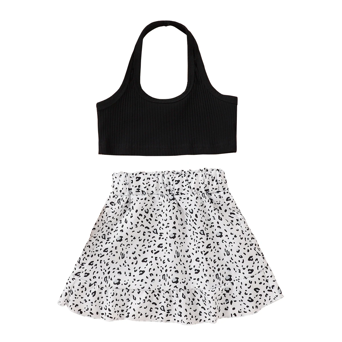 Summer New Leopard Print Skirt Set Of Clothes For Girls With Headband