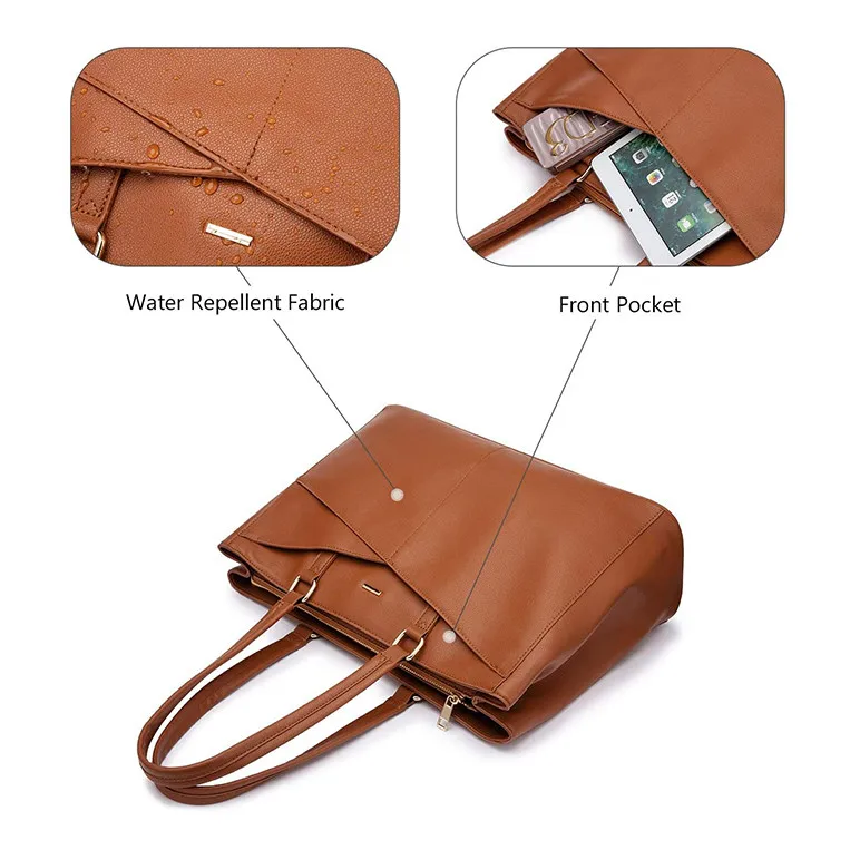 Custom #PA1053 15.6 Inch Waterproof Leather Computer Bags Women Business Office Work Bag Briefcase Laptop Tote Bag for Women