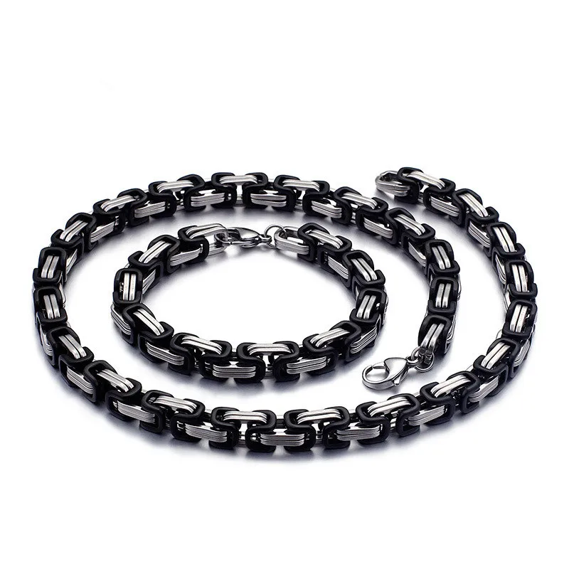 316l Stainless Steel silver Byzantine Chain Link Necklace for Men