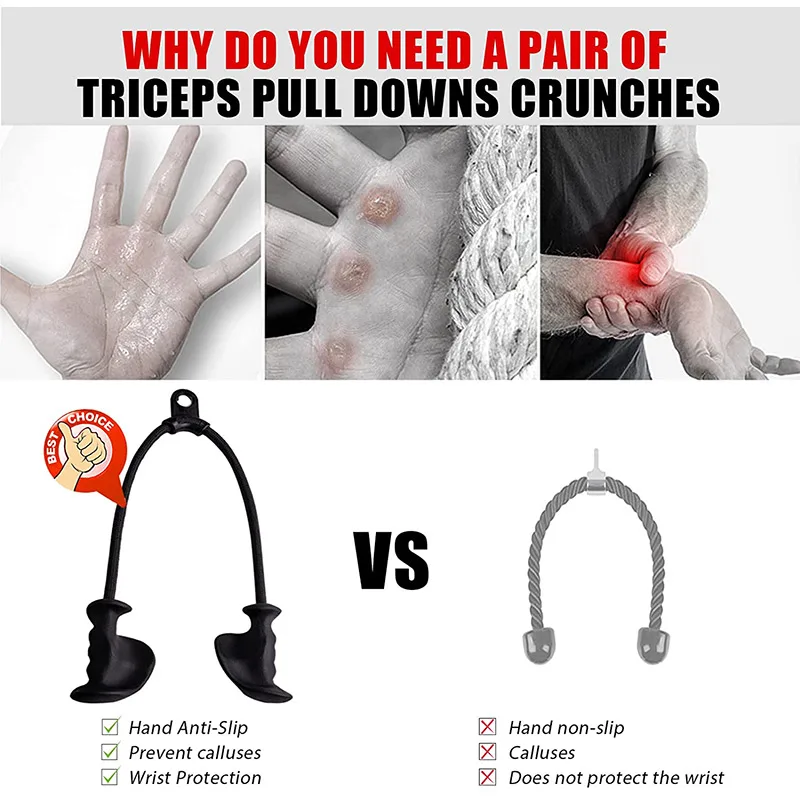 Ergonomic Triceps Handle Cable Attachment Home Gym Lat Pulldown Rope Fitness Accessories Triceps Rope