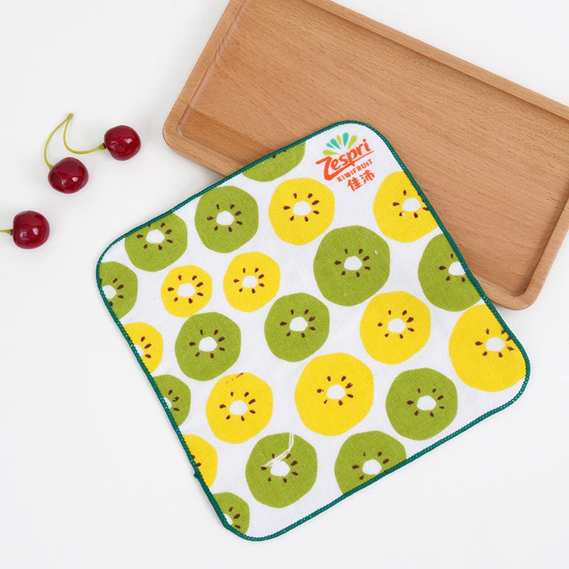 Pure cotton gauze  kiwi fruit printed handkerchief  one side pure cotton  one side gauze  active printed square towel