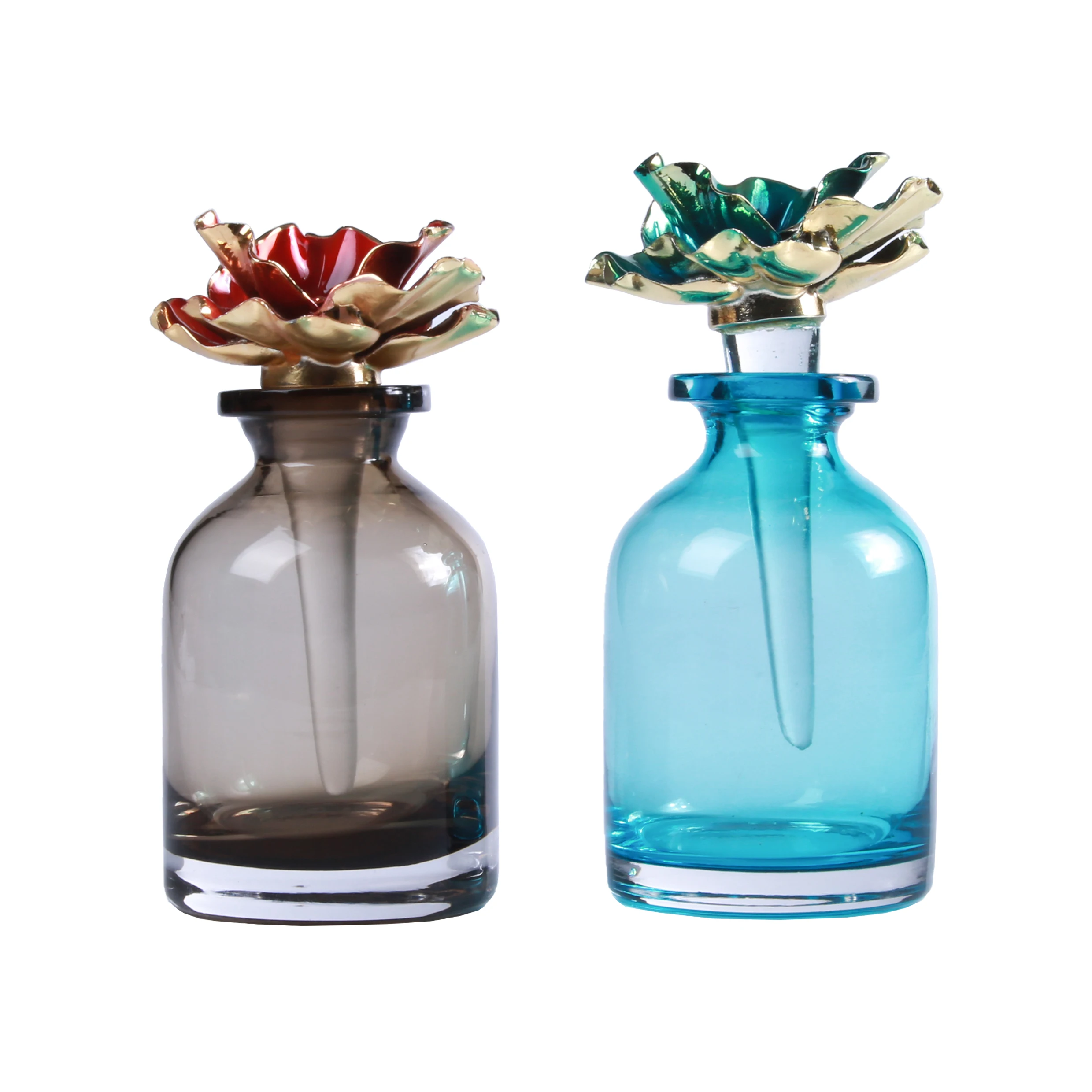 Manufacturer Wholesale Luxury Hotel Bathroom Accessories Flower Shaped Glass Essential Oil Dropper Bathroom Accessory Set