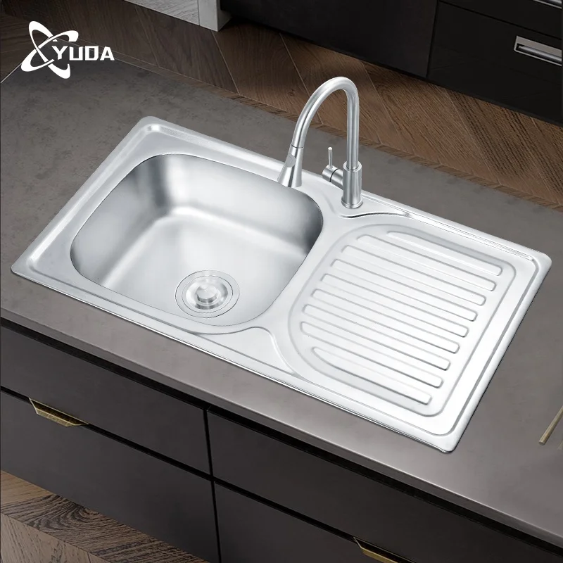 Новый дизайн самая продаваемая одномиска YUDA кухонная раковина современного типа 304 из нержавеющей стали с подносом