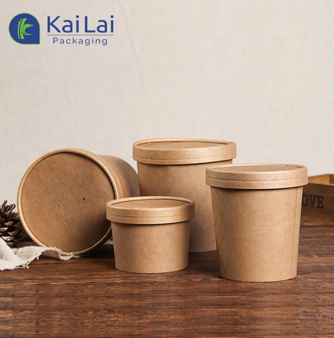 Factory direct recyclable food container biodegradable takeaway soup bowl disposable take away paper bowl with lid