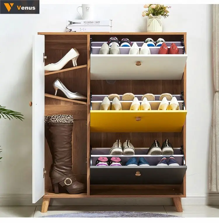 Luxury durable thin wooden shoe cabinet white shoes raks cabinet closed shoe rack