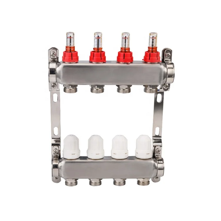 Stainless Steel Underfloor Heating Manifold Collector With Flow Meter