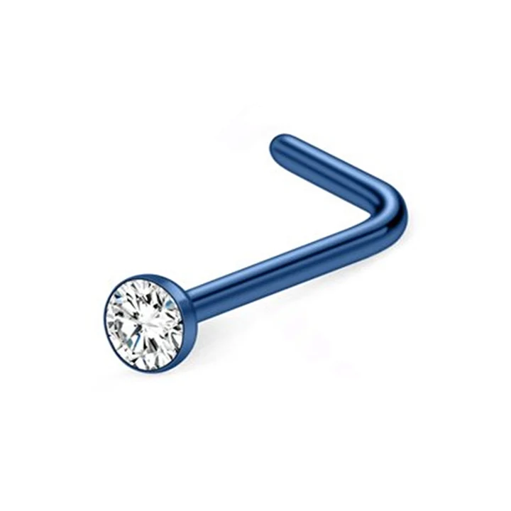 Hypoallergenic Fashion Piercing Nose Ring Diamond L Shaped Stainless Steel Nose Ring for Women