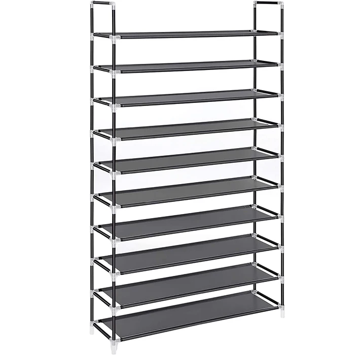Hot selling Nonwoven Fabric interlayer  Structure Folding Shoe Rack 10 Tier  Metal Frame Storage Shoe Rack