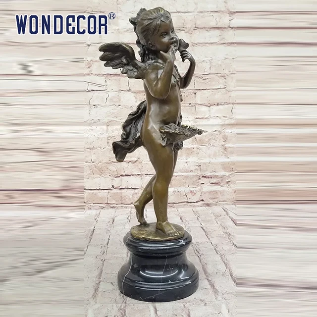 Customized modern life size religious European nude baby girl angel and flower angel bronze statues