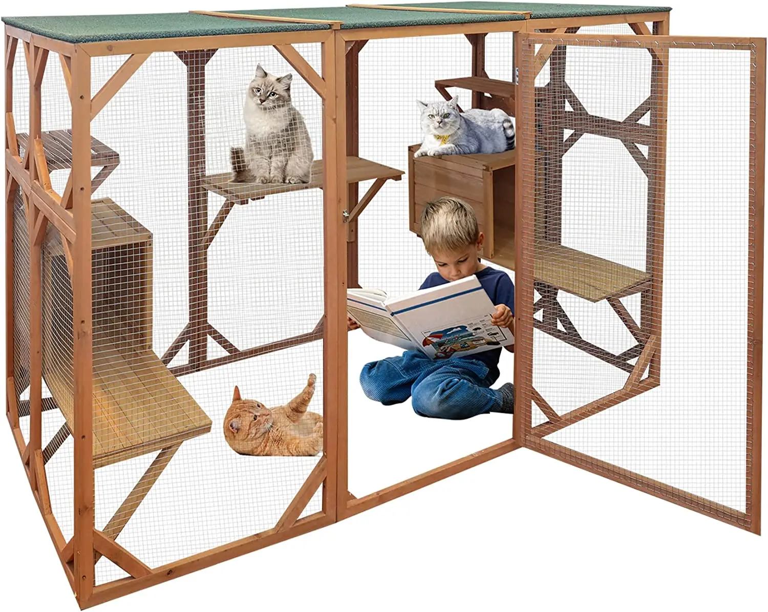 Ящик для кошек с окном деревянный большой корпус Catio улицы 7 платформой и 2 ящиками отдыха