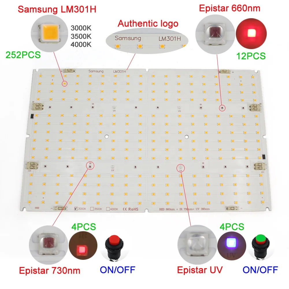 Оригинальная панель LM301H V4 mix 660 нм + УФ ИК с управлением переключателем (только